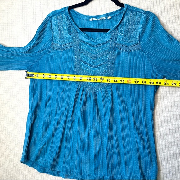 Soft  Surroundings ‘Swept Away’ Embroidered Tunic Top Size PL Teal 3/4 Sleeves - Picture 11 of 12